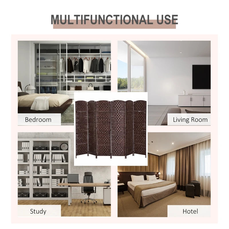 6ft Folding Room Divider, 6 Panel Wall Partition with Wooden Frame for Bedroom, Home Office, Brown