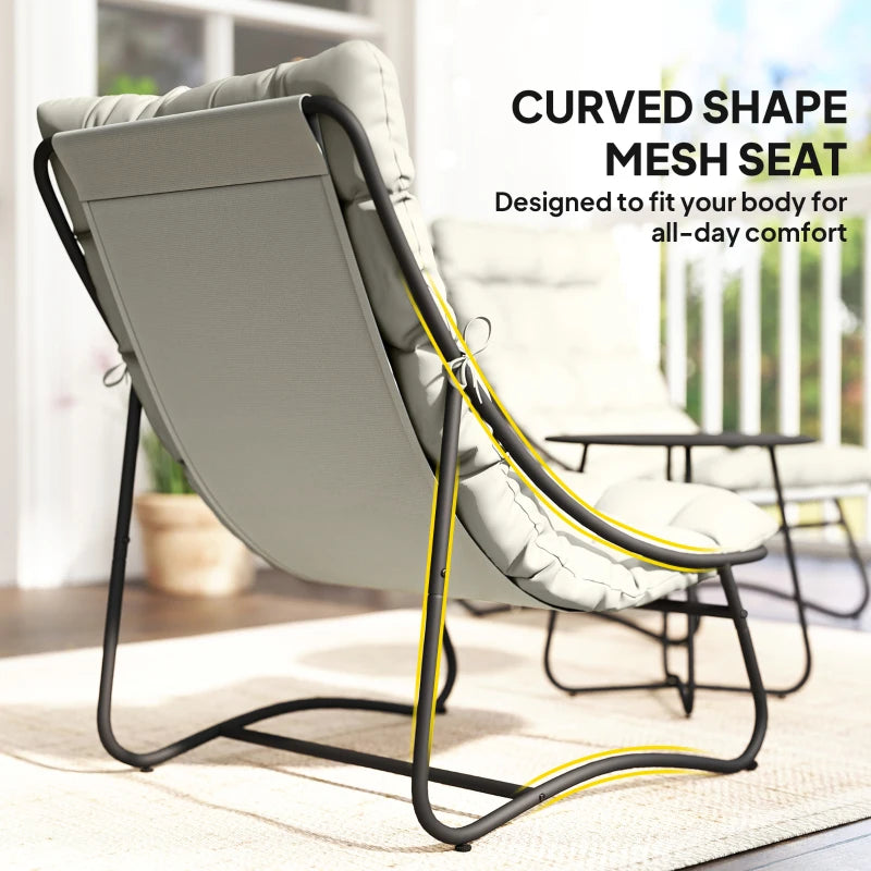 3 Piece Outdoor Bistro Set, Round Patio Table and Chairs Set for 2 with Breathable Mesh Seat and Cushions, Light Grey