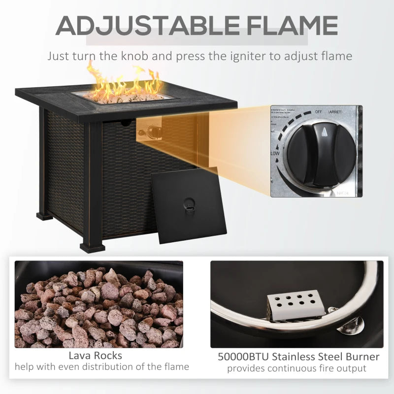 30 Inch Outdoor Gas Fire Pit Table, 50000 BTU Wicker Auto Ignition Propane Fire Table with Lid, Lava Rocks and Cover, CSA Certification for Patio