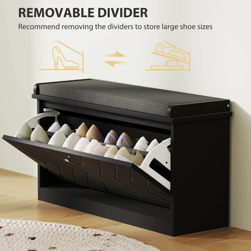 Shoe Storage with Seat, Upholstered Hallway Bench, Shoe Bench with Flip Drawer, Adjustable Shelf for 6-8 Pairs of Shoes