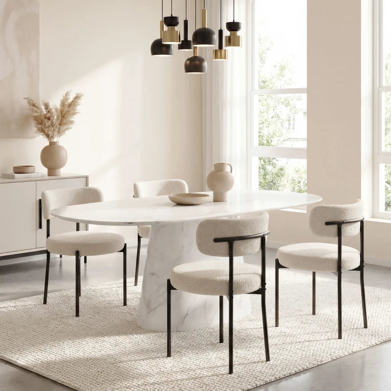 4 Pieces Kitchen Chairs, Modern Dining Chairs w/ Berber Fleece Upholstery and Steel Legs for Living Room, Beige
