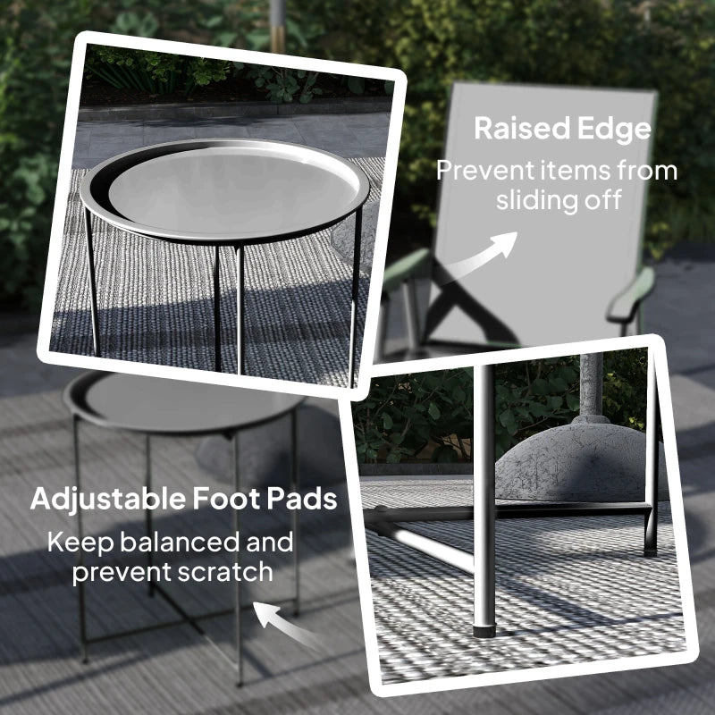 18" Outdoor Side Table with Removable Tray and Folding Legs, Indoor Outdoor for Balcony, Porch, Black
