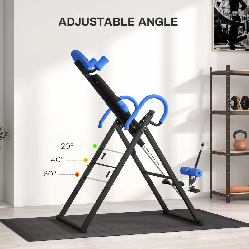 Soozier Folding Inversion Table, 20°/40°/60° Adjustable, with Safety Belt and Waist Pad for Back Pain Relief