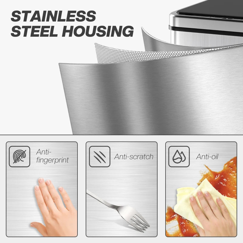 10.6 Gallon Automatic Garbage Can with Soft-Close Lid, Touchless Trash Can with Fingerprint Resistant Stainless Steel