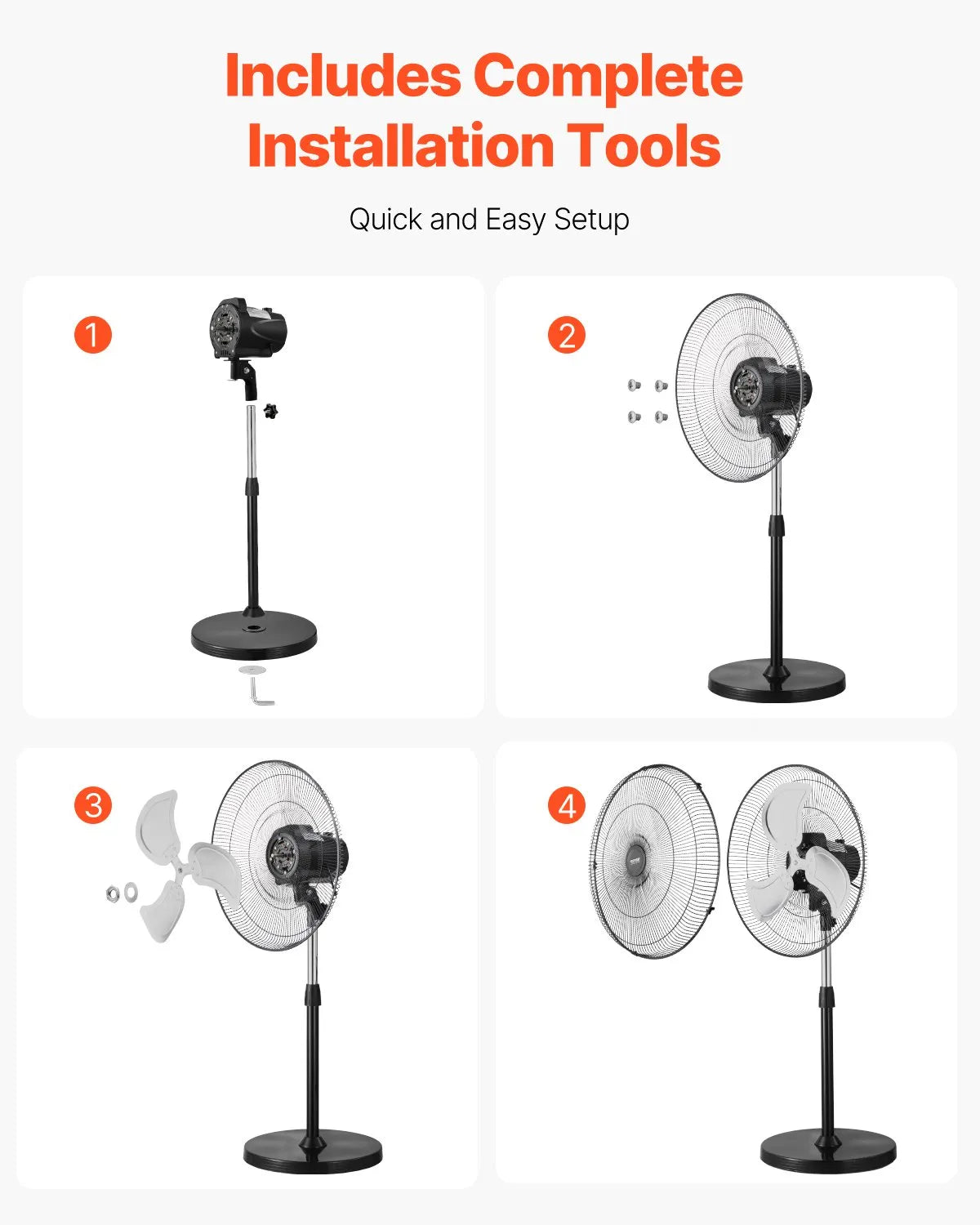 VEVOR 18" Industrial Pedestal Fan 3-Speed Oscillating Fan Height Adjustable