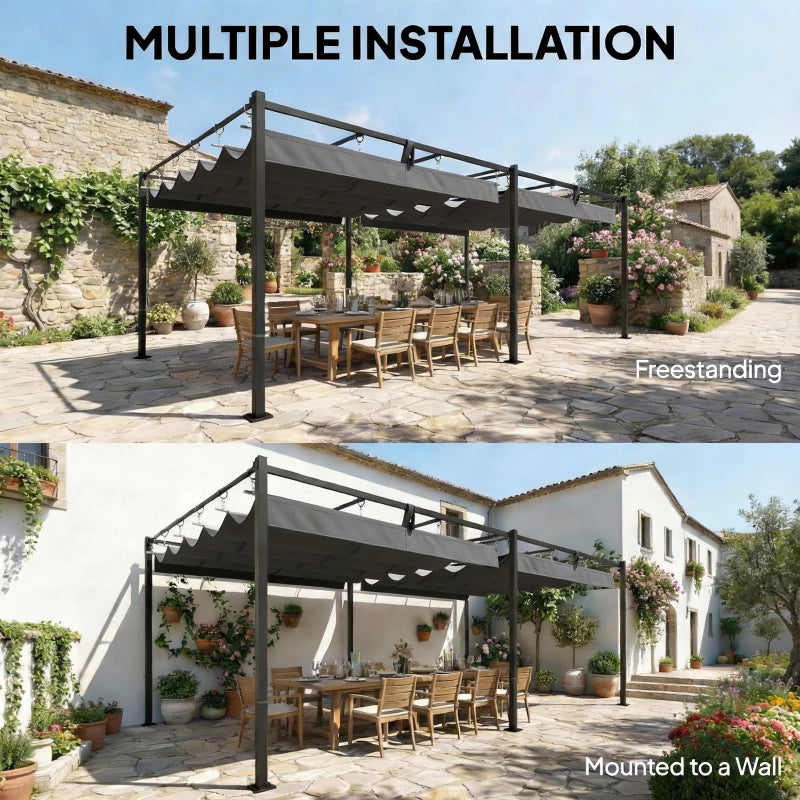 19' x 10' Pergola with Retractable Canopy, Patio Pergola with Sun Shade Shelter, UV50+, for Patio, Garden, Dark Grey
