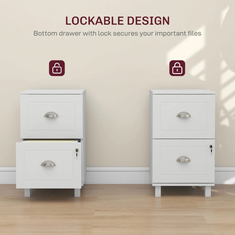 2-Drawer Small Filing Cabinet Lockable Home Office Storage Cabinet with Adjustable Hanging Bars for A4 Letter White