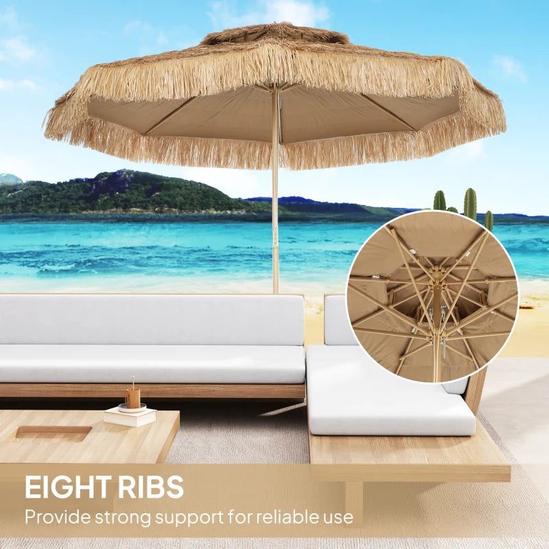 10 ft. Hula Thatched Tiki Patio Outdoor Umbrella with 8 Ribs, UPF30+, for Garden, Backyard, Deck, Pool, Natural