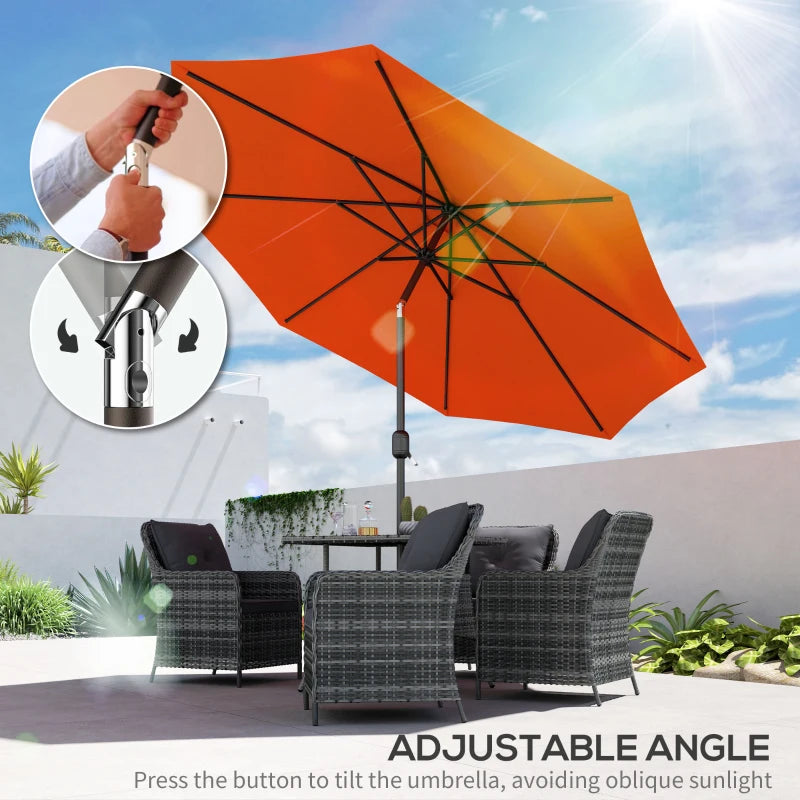 10' x 8' Round Market Umbrella, Patio Umbrella, Outdoor Parasol with Crank Handle, Tilt for Garden, Bench, Lawn, Orange