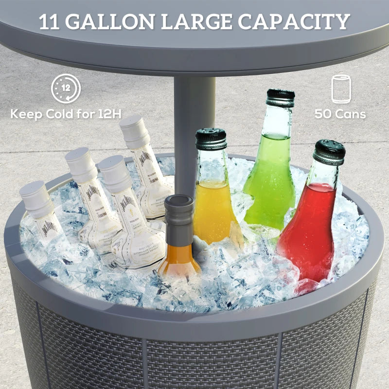 11 Gallon Patio Cooler Side Table, Outdoor Cooler Bar Table with Height Adjustable Top, Drainage Plug, Grey