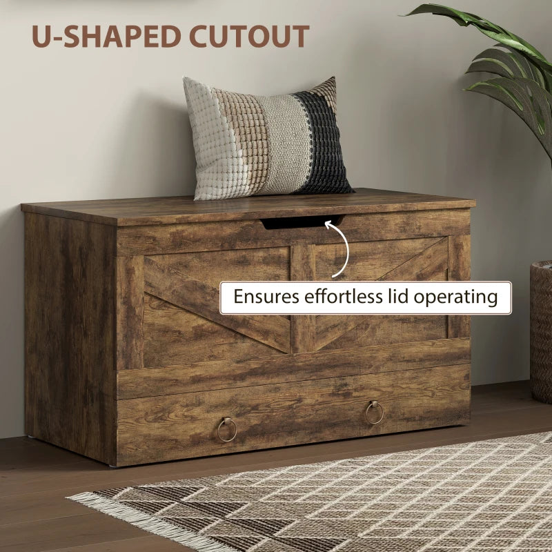 31.5 Inches Storage Chest, Storage Trunk with 2 Safety Hinges for Living Room, Rustic Brown