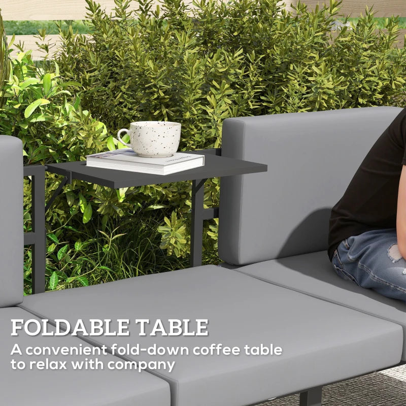 3-in-1 3-Seater Outdoor Sofa, Lounge Chair with 5-Position Adjustable Back, Patio Loveseat with Folding Table, Grey