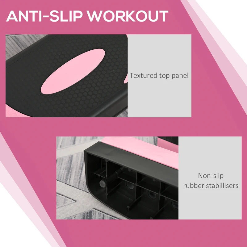 Soozier Adjustable Aerobic Stepper, Exercise Step Platform, Step Exercise Trainer, Workout Fitness Yoga Risers, 4"-6"-8", Pink