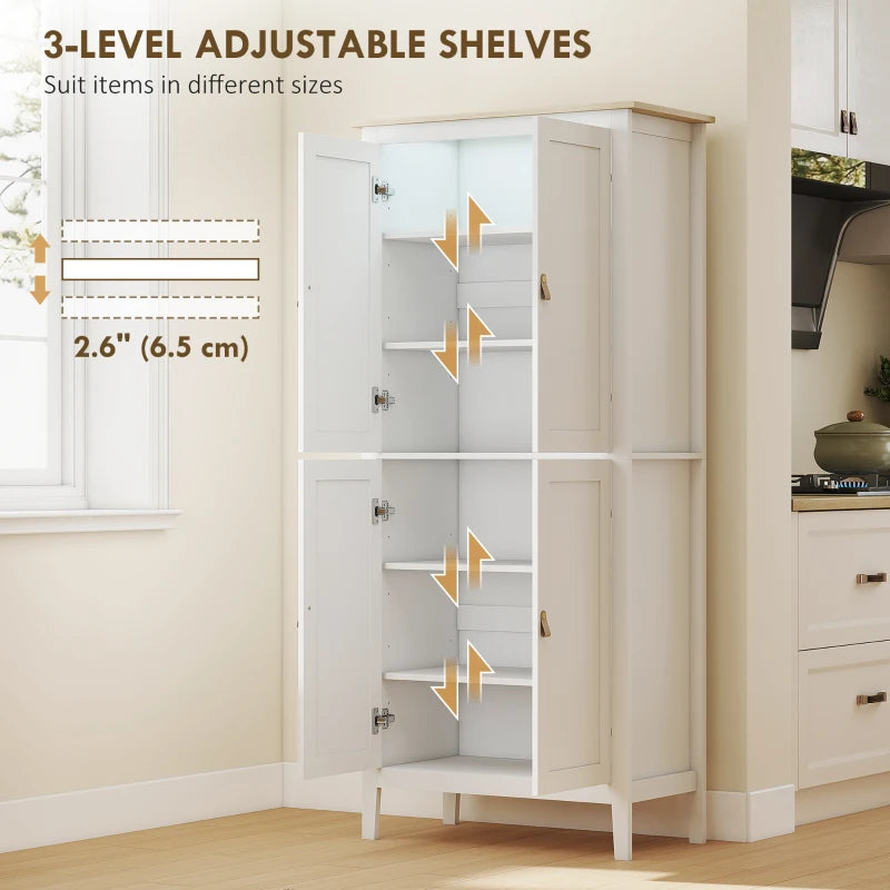 69.5" Tall Kitchen Pantry Storage Cabinet with Motion Sensor LED Light, Modern Kitchen Pantry Cabinet, White