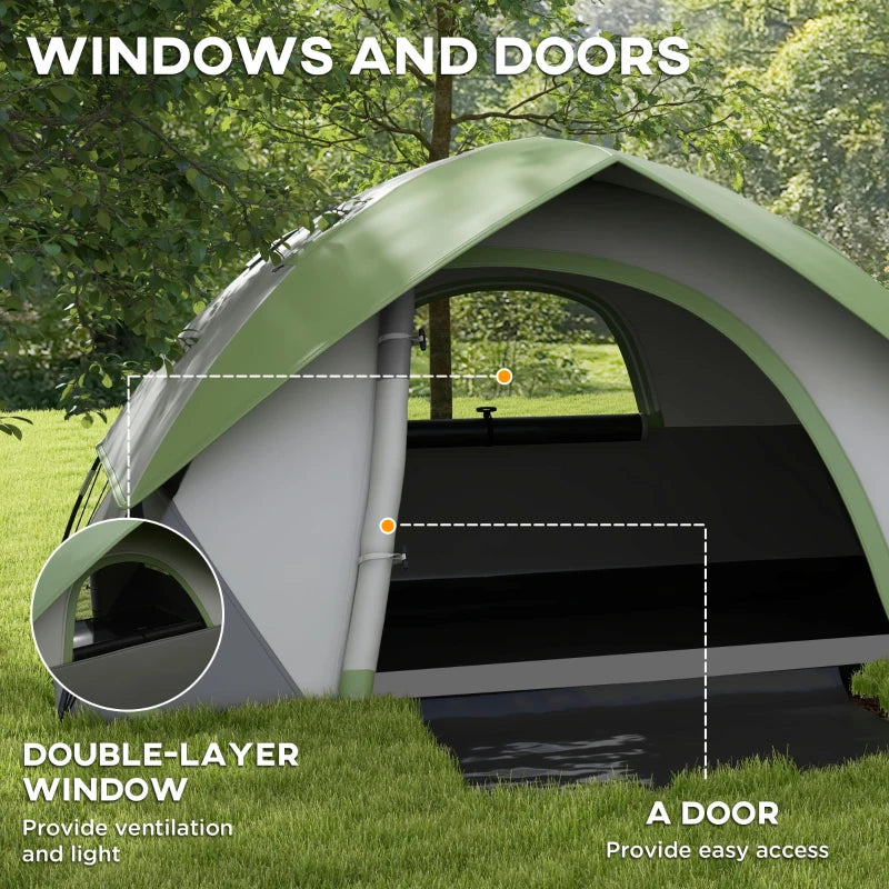 3000mm Waterproof Camping Tent for 2 Man, with Sewn-in Groundsheet and Carry Bag, Grey and Green