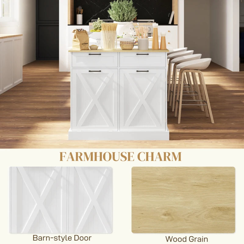 10 Gallon Hidden Garbage Bin Cabinet, Tilt Out Trash Cabinet w/ 2 Drawers, Freestanding Kitchen Island, White