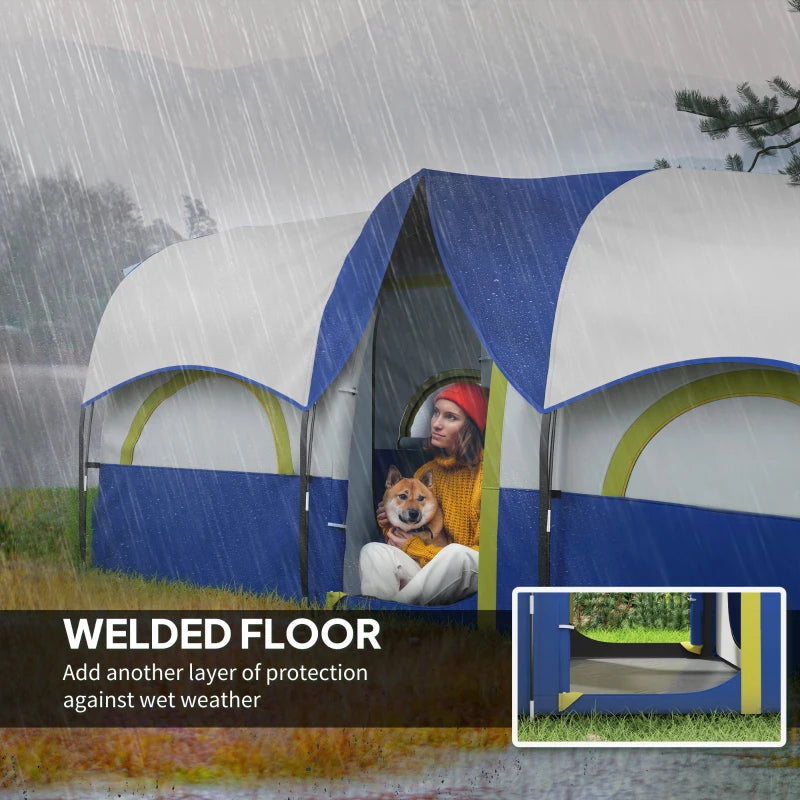 4-6 Person Camping Tent, 3 Room Cabin Tent, 3000mm Waterproof and UPF30+ with Sewn in Groundsheet and Carry Bag, Blue