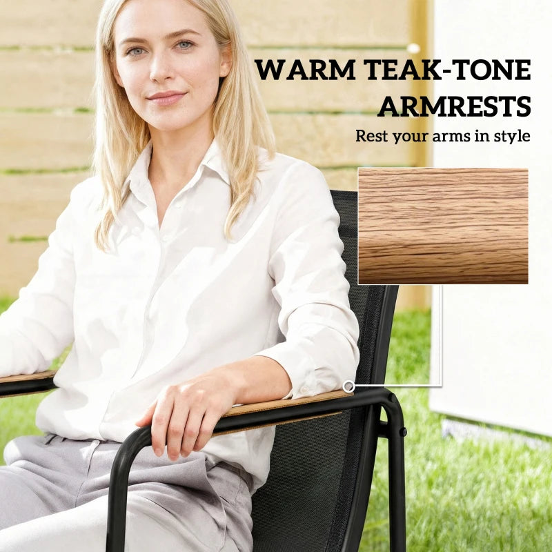 7 Pieces Outdoor Dining Set for 6, Glass Patio Table and Chairs with Decorative Armrests, All Weather Mesh, Black