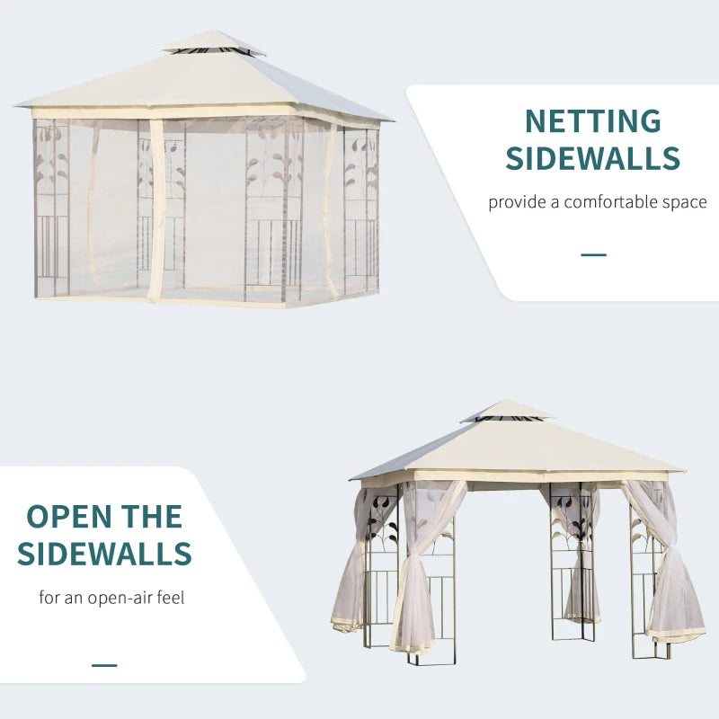 10'x10' Soft-top Steel Patio Gazebo Outdoor Sun Shelter with 2-Tier Polyester Roof, Curtain Sidewalls, White