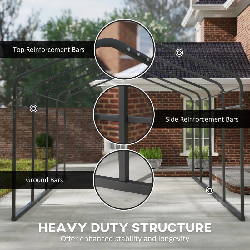 12' x 20' Metal Carport, Heavy Duty Garage Car Shelter with Galvanized Metal Roof and Removable Sidewalls, Light Grey