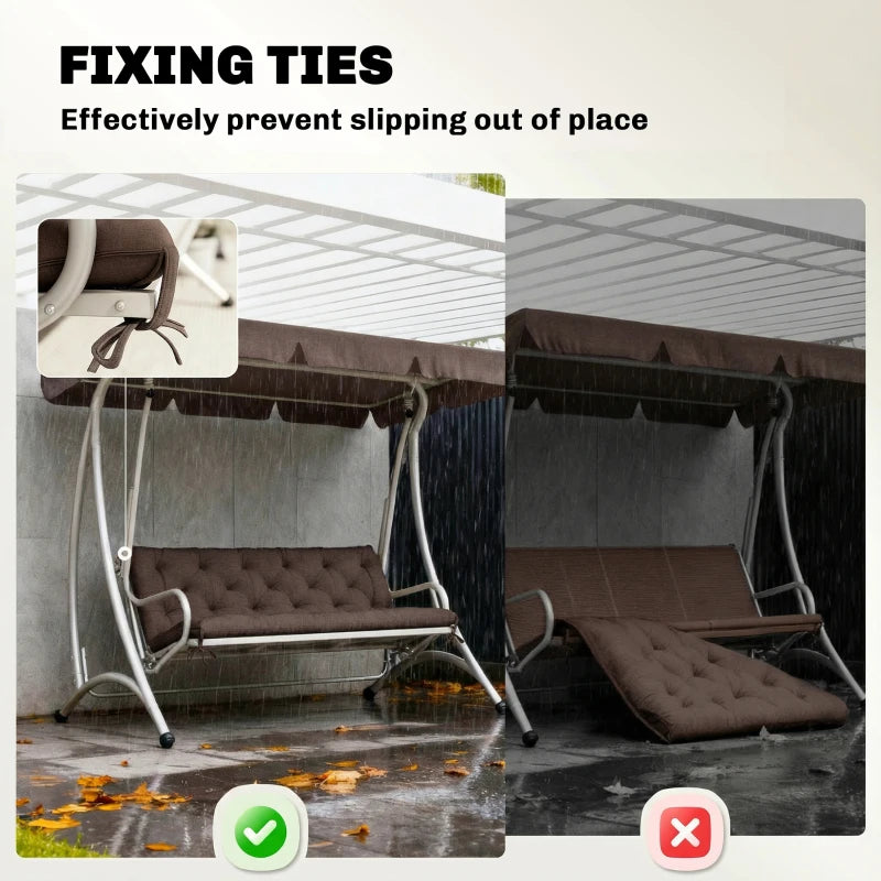 3-Seater Outdoor Bench Swing Chair Replacement Cushions for Patio Garden, Coffee