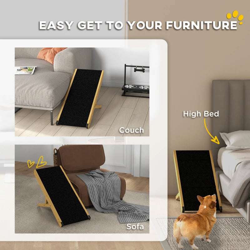 33" Foldable Dog Ramp with 4-Level Adjustable Height for Bed, Couch, for Small and Medium Dogs, Natural Wood