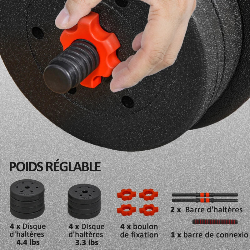 Soozier 33lbs 2-in-1 Adjustable Dumbbells Weight Set, Dumbbell Hand Weights Barbell for Body Fitness, Lifting Training for Home, Office, Gym, Black and Red