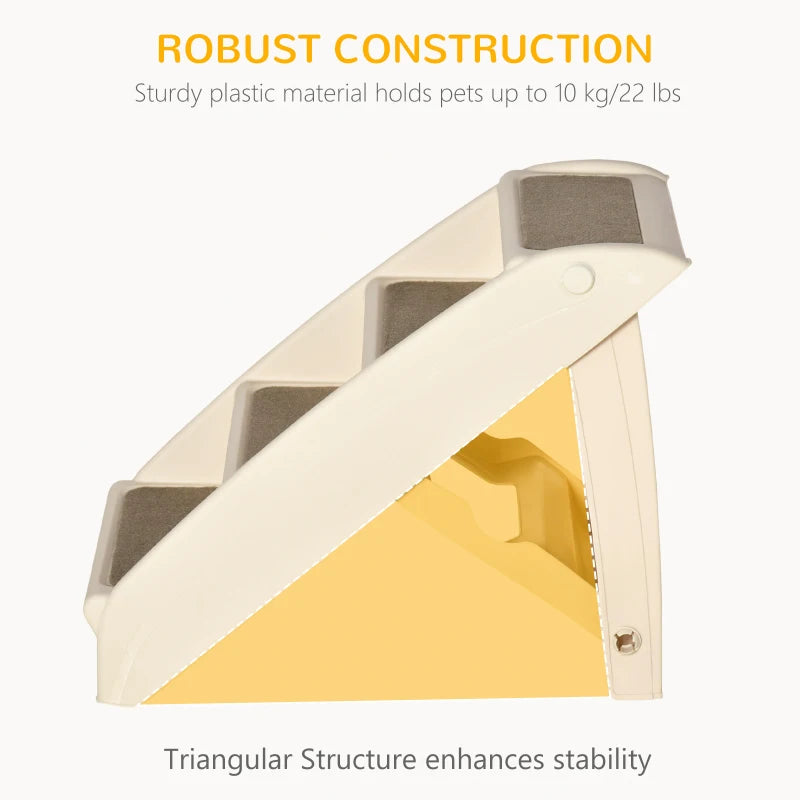 4-Level Portable Dog Stairs, Foldable Dog Steps for Small Dogs, Lightweight Cat Steps, with Nonslip Soft Mats, for High Bed, Sofa, Beige