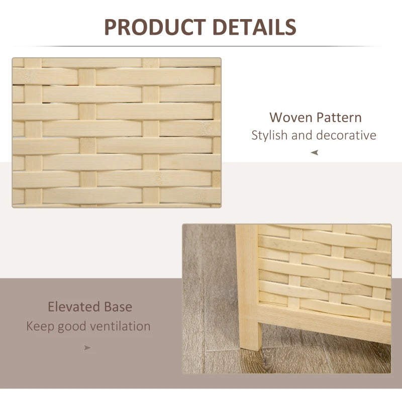 4-Panel Room Divider, 5.6 FT Bamboo Freestanding Folding Privacy Screen for Indoor Bedroom Office, Natural Wood