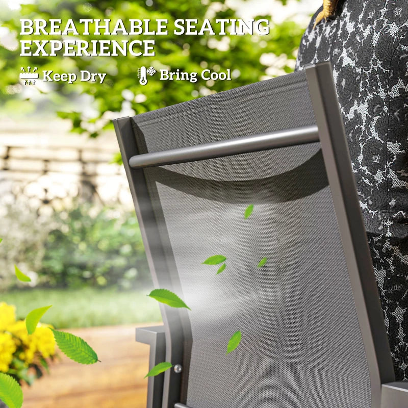 Set of 2 Outdoor Garden Chairs, Stackable Patio Dining Chairs with Breathable Fabric, Armrests and Backrest, Dark Grey