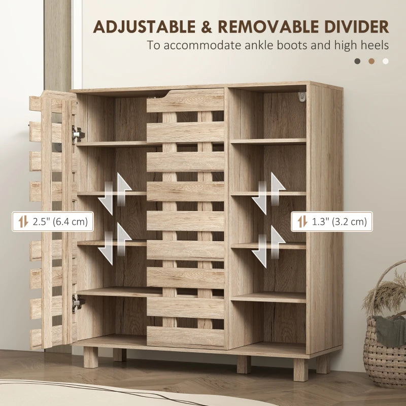 Shoe Cabinet, 21 Pair Shoe Storage Cabinet Organizer with 5-tier Double Door Cabinet and 5-tier Open Shelves, Beige