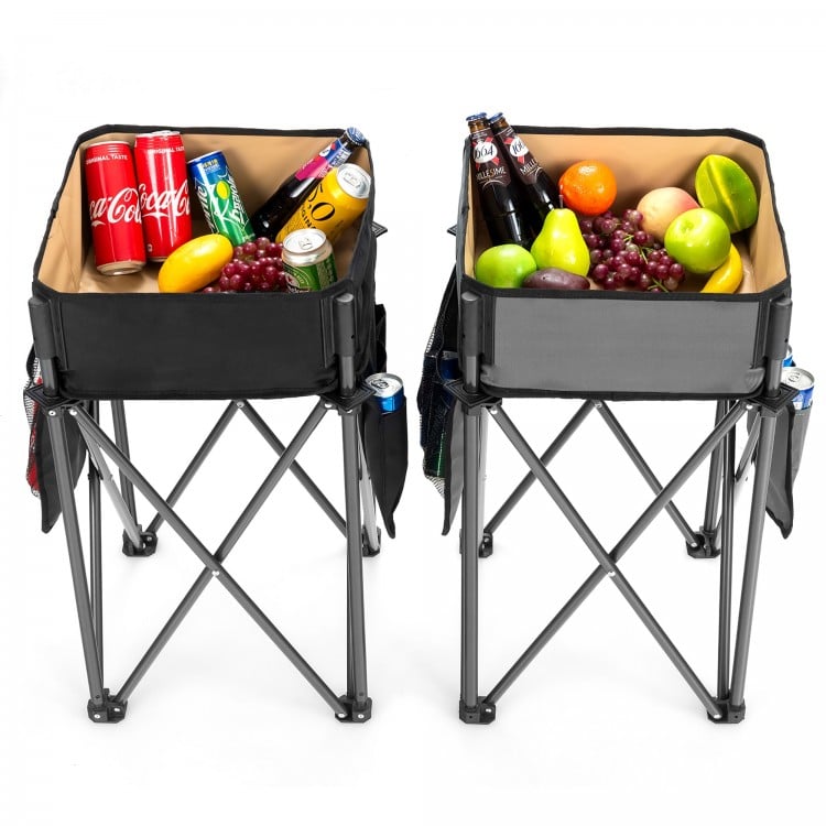 2 Pieces Folding Camping Tables with Large Capacity Storage Sink for Picnic-Black