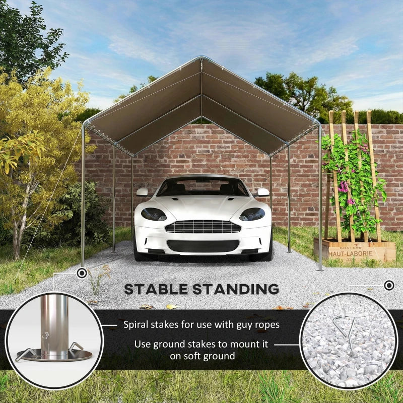10' x 20' Carport Heavy Duty Galvanized Car Canopy with Included Anchor Kit, 3 Reinforced Steel Cables, Khaki