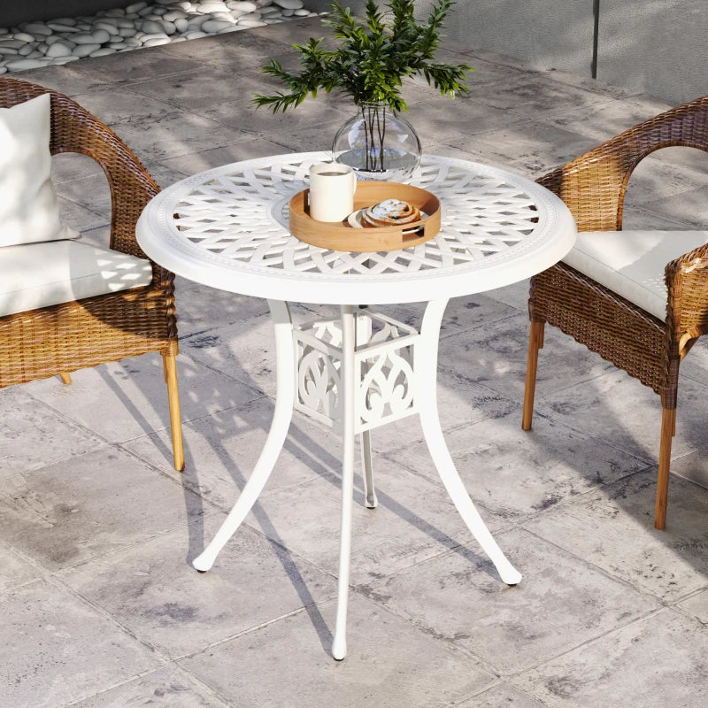 30-inch Round Patio Dining Table with Umbrella Hole Cast Aluminium Outdoor Bistro Table, White