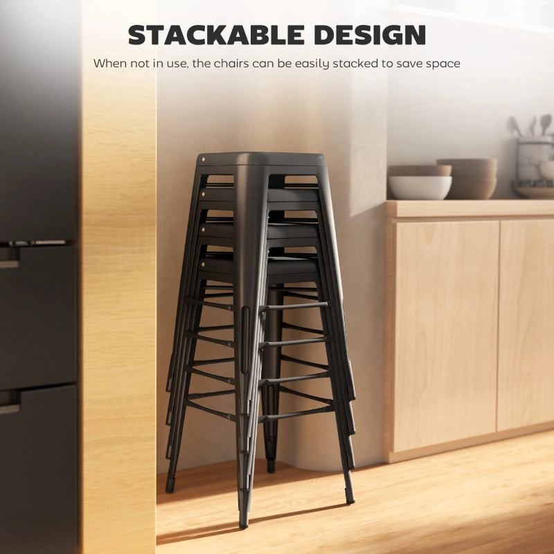24" Set of 4 Bar Stools Kitchen Industrial Breakfast Bistro Cafe Metal Frame Black