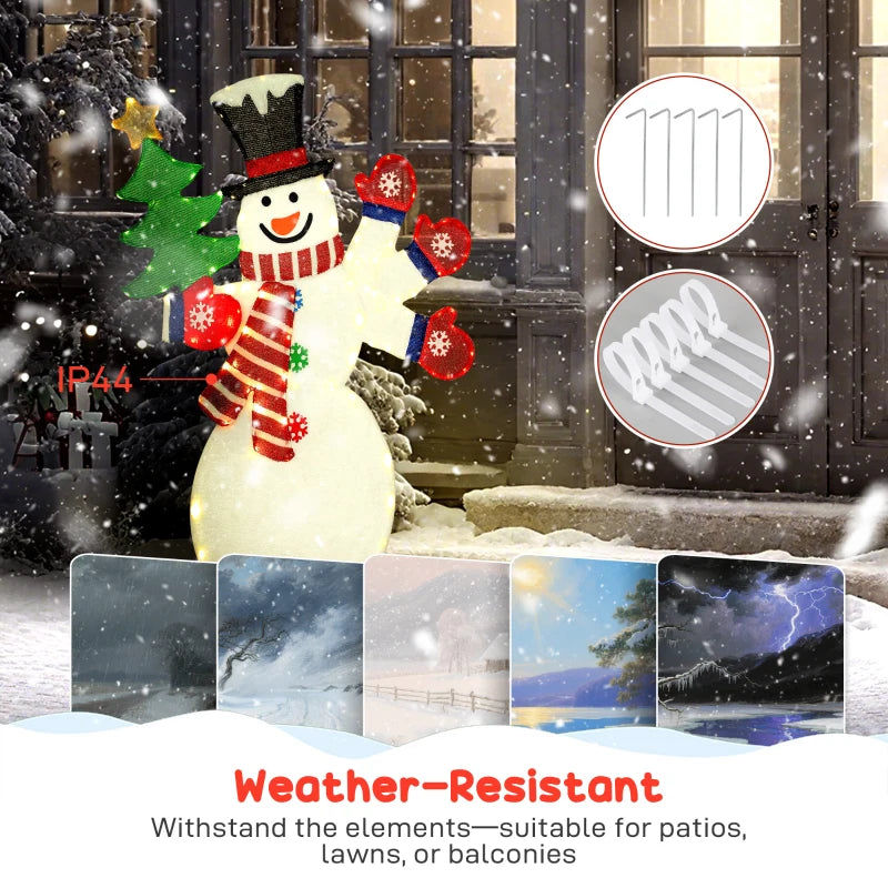 4FT Lighted Snowman, Light Up Christmas Decor with 148 LEDs, Stakes and Zip Ties, IP44 Waterproof for Outdoor Yard