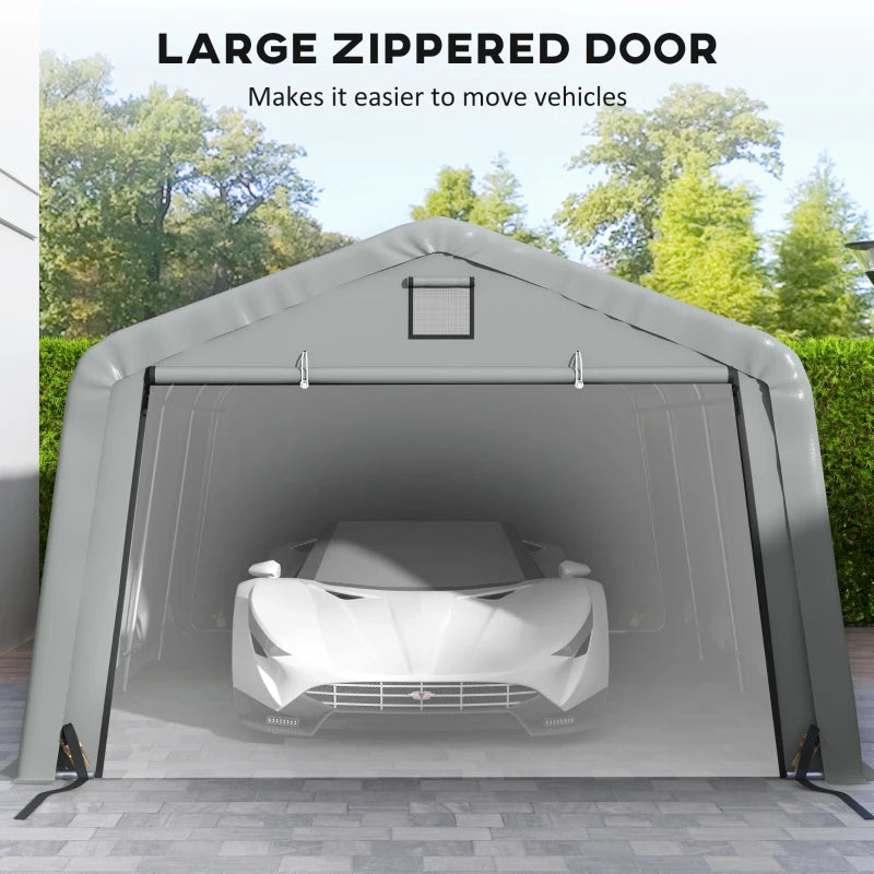 12' x 20' Portable Garage, Heavy Duty Carport Canopy with Ventilation Windows and Large Roll-up Door, Light Grey