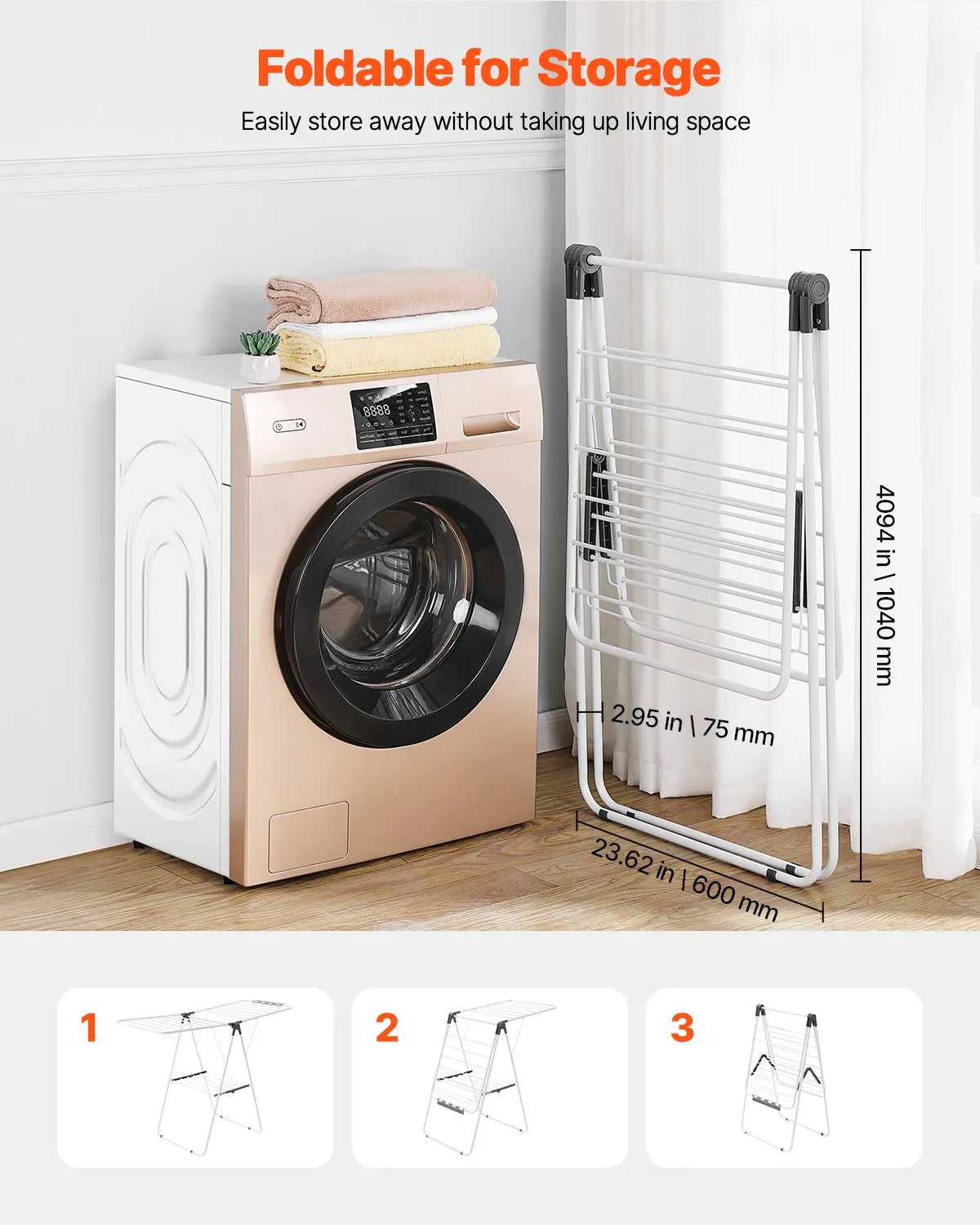 VEVOR 2-Tier Foldable Clothes Drying Rack with Sock Clips & 21 Drying Rods White