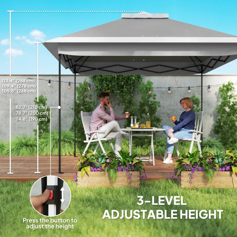 11' x 11' Pop Up Gazebo, Double Roof Foldable Height Adjustable Canopy Tent with Mesh Sidewalls, Carrying Bag, Dark Grey