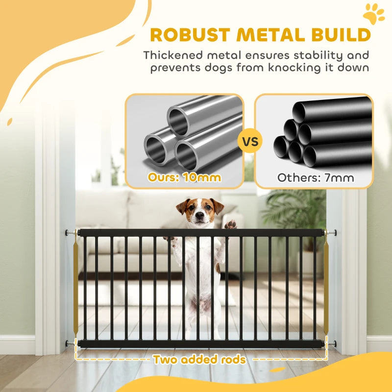 26"-37" Dog Gate, Adjustable Pet Gate, Fits 18" Tall with 2 Extension, Pressure Mount Kit for Stairs and Doorways, Black