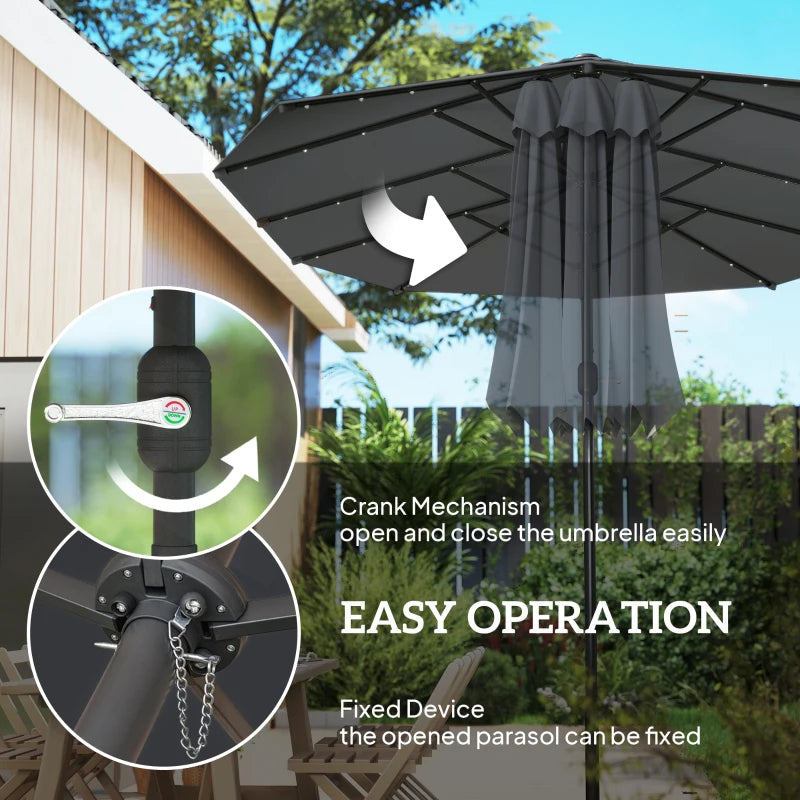 173" Double-Sided Sun Umbrella Garden Parasol Patio Sun Shade Outdoor with LED Solar Light, No Base Included, Dark Gre