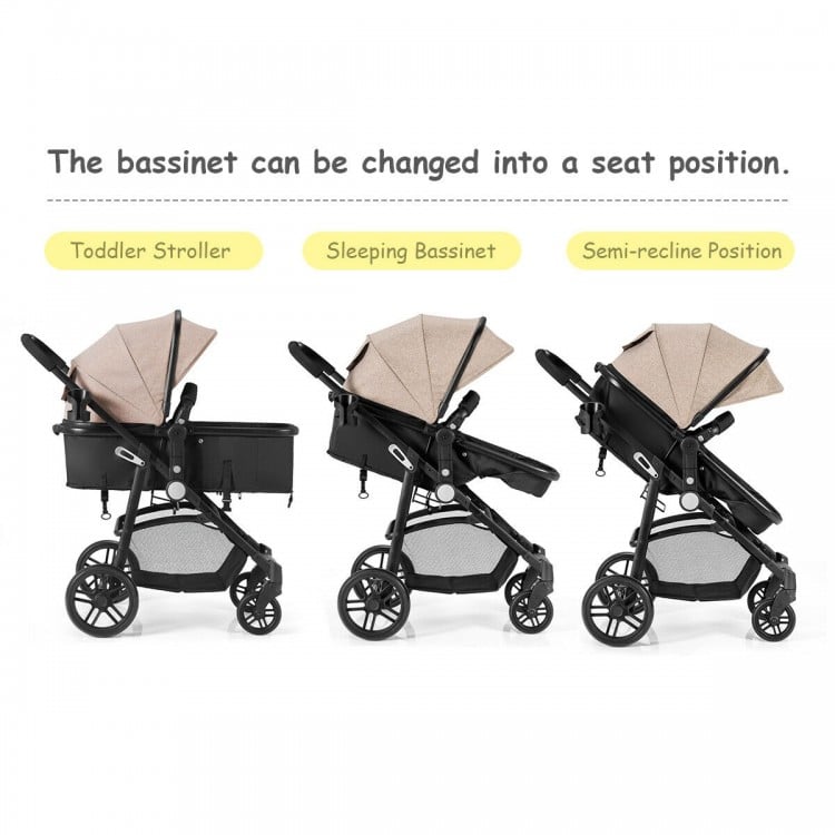 2 in 1 Foldable Pushchair Newborn Infant Baby Stroller-Coffee