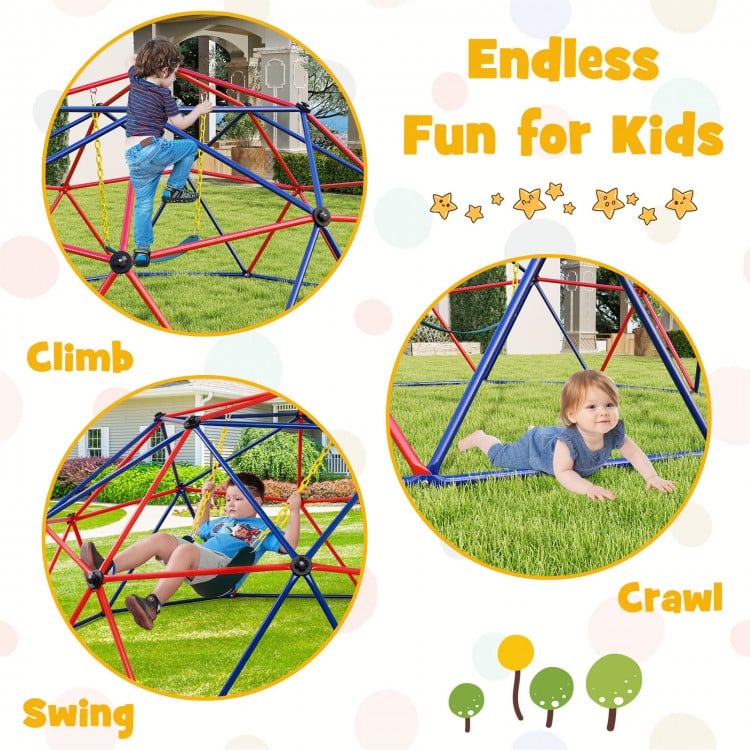 10 Feet Dome Climber with Swing and 800 Lbs Load Capacity-Red