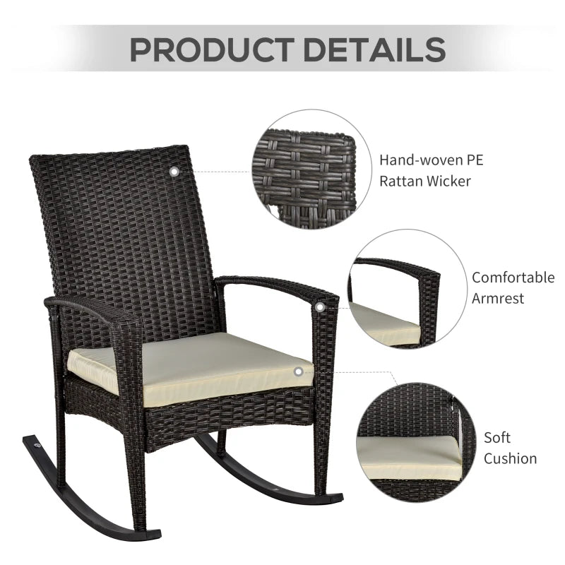 3 Pieces Patio Wicker Rocking Chair Set,  Outdoor PE Rattan Bistro Set Conversation Rocker Set with 2 Chairs 1 Coffee Table for Backyard, Deck, Poolside, Dark Grey