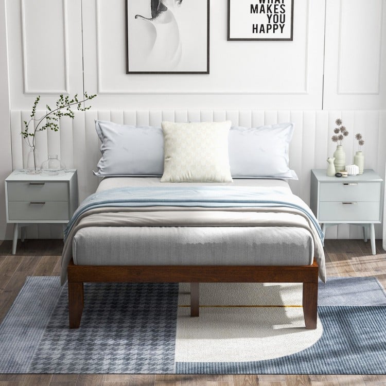 14 Inch Full Size Wood Platform Bed Frame with Wood Slat Support-Coffee