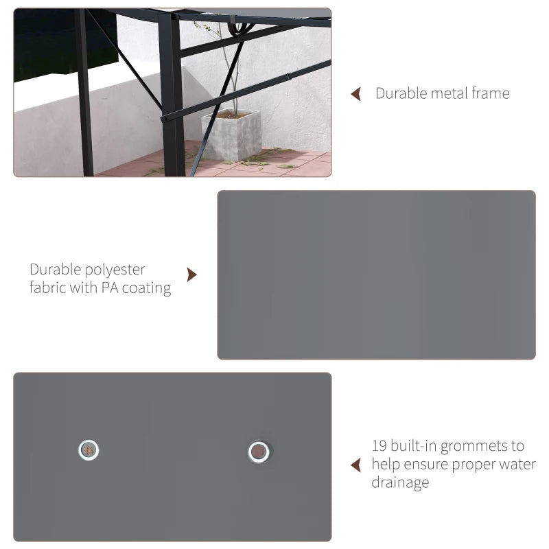 10x8ft Patio Metal Gazebo with Extendable Side Awning, Outdoor Shelter Shade Canopy Deck Awning, Dark Grey