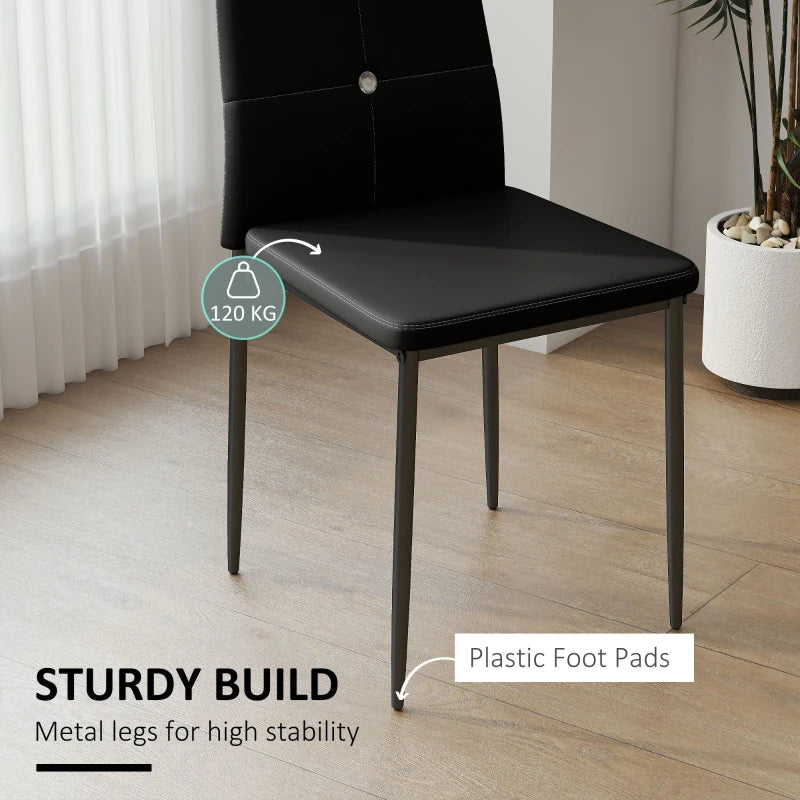 Set of 6 Button Tufted Back Side Chairs with Upholstered Seat, Steel Legs for Living Room, Kitchen, Bedroom, Black