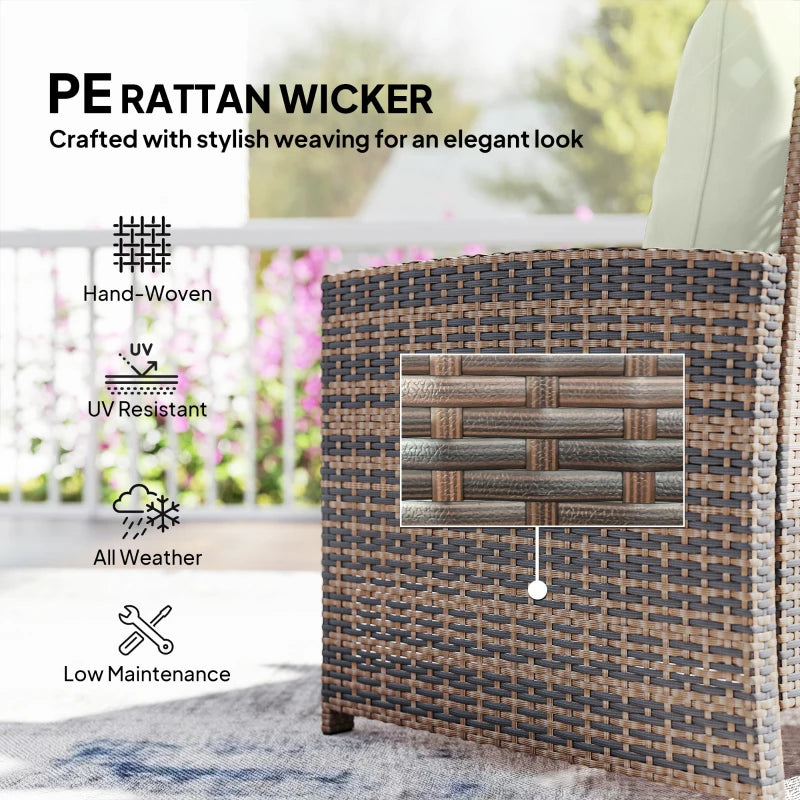 5 Piece Patio Furniture Set, Wicker Patio Chairs with Ottomans, 2-Tier Glass Coffee Table and Cushions, Brown/Cream