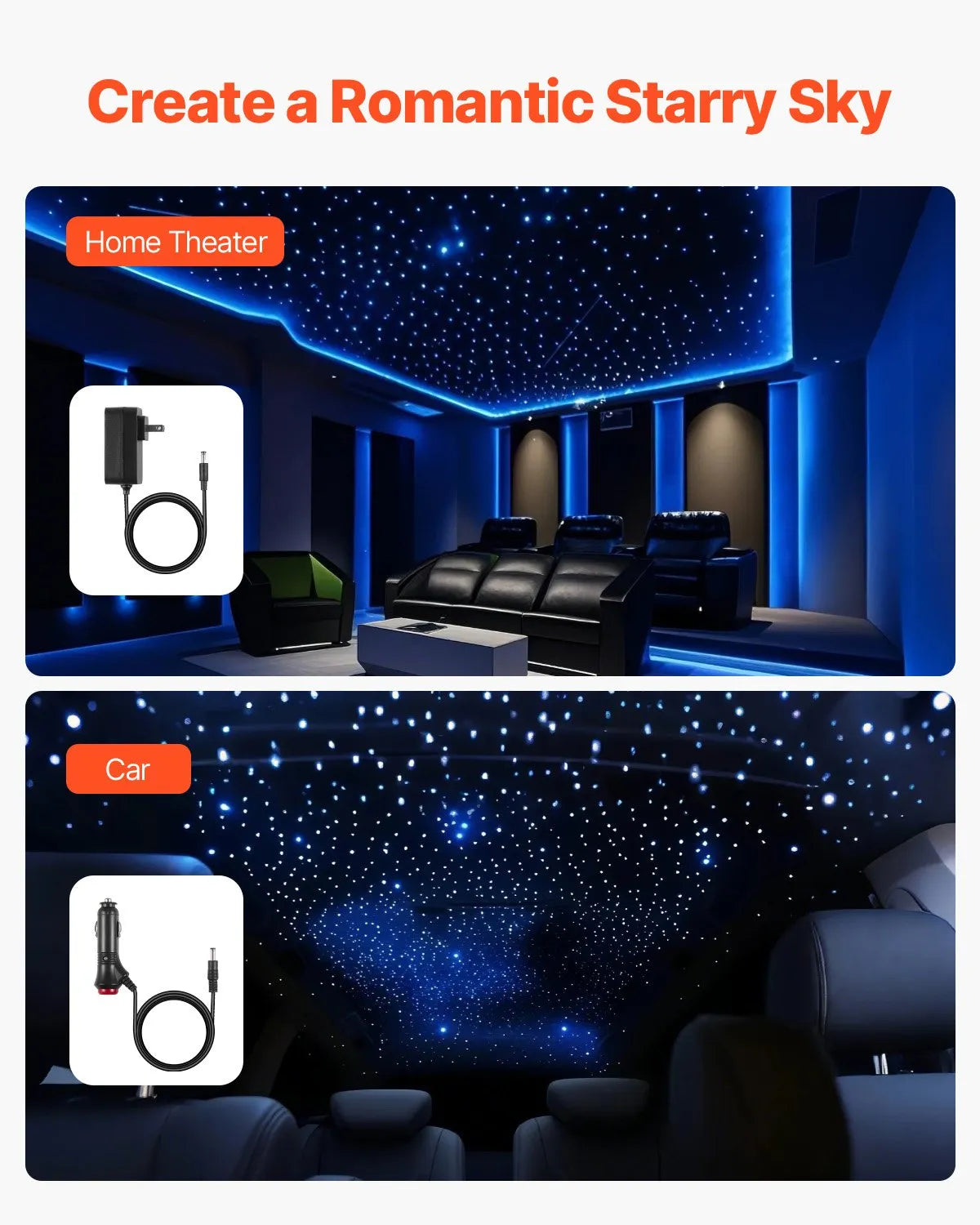 VEVOR 550pcs Headliner Star Light Kit Roof Twinkle Ceiling Lights Fiber Optic