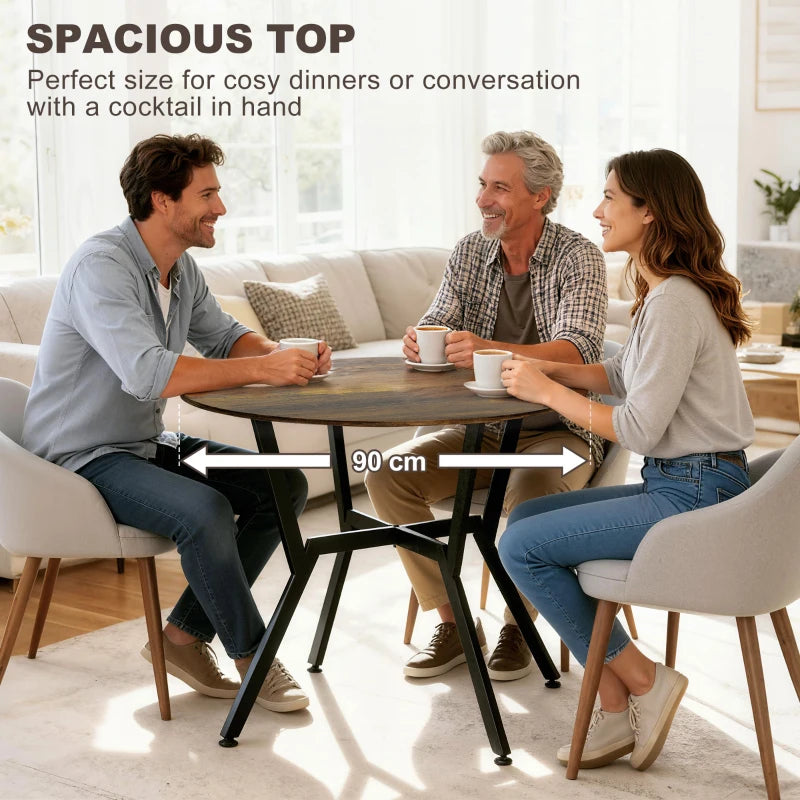 35" Round Dining Table, Modern Dining Room Table with Steel Frame, Space Saving Small Kitchen Table, Rustic Brown